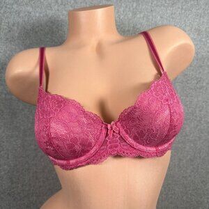 Vintage 34B Victoria's Secret Angels Bra Pink Lace Underwire Lined Demi Floral
